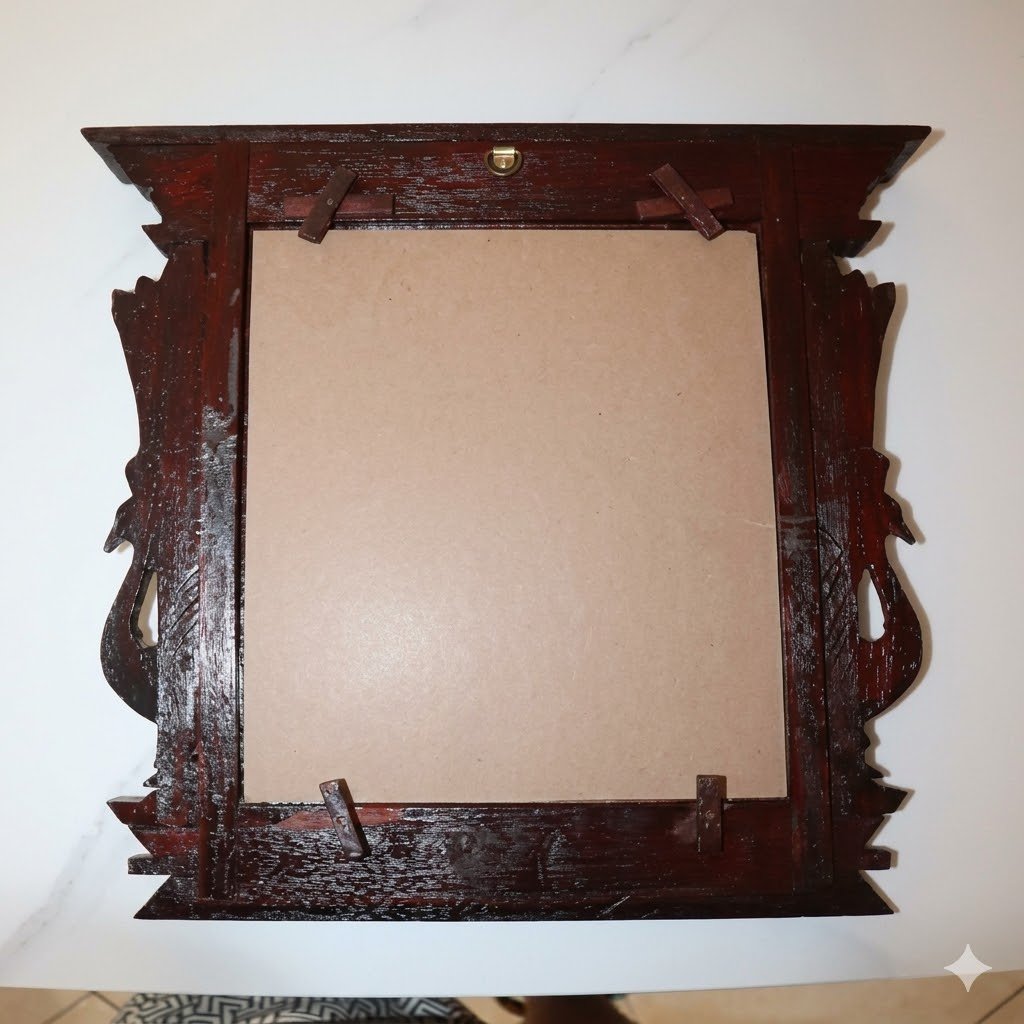 Hand-Carved Wooden peacock Photo Frame – Traditional Window Design (Landscape)