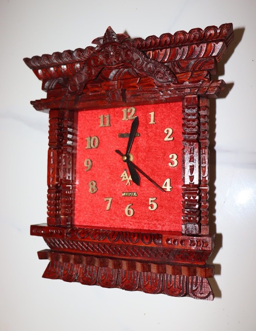 Hand-Carved Wooden Window Wall Clock