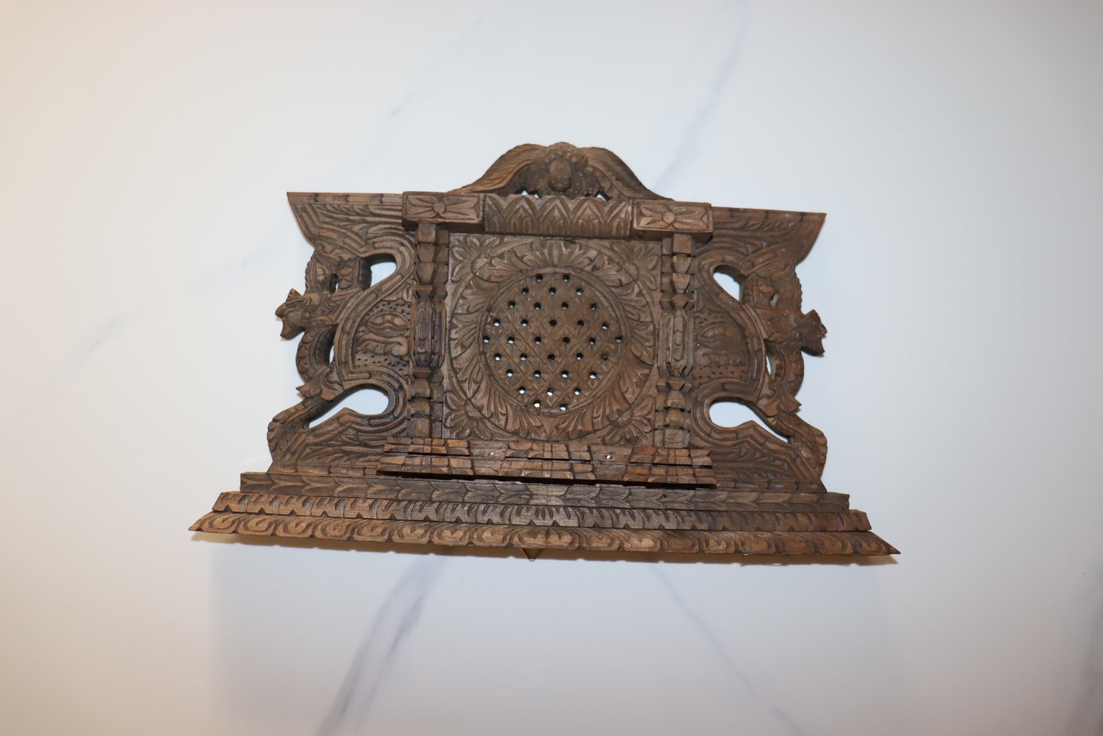 Tikijhya-Style Handcrafted Newari Wooden Window – Peacock Motif