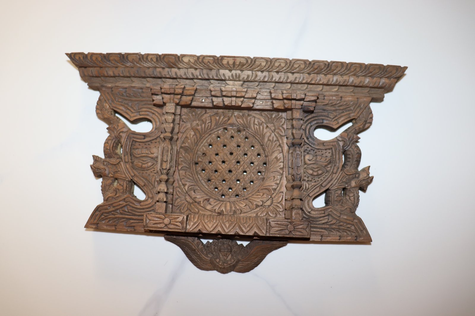 Tikijhya-Style Handcrafted Newari Wooden Window – Peacock Motif