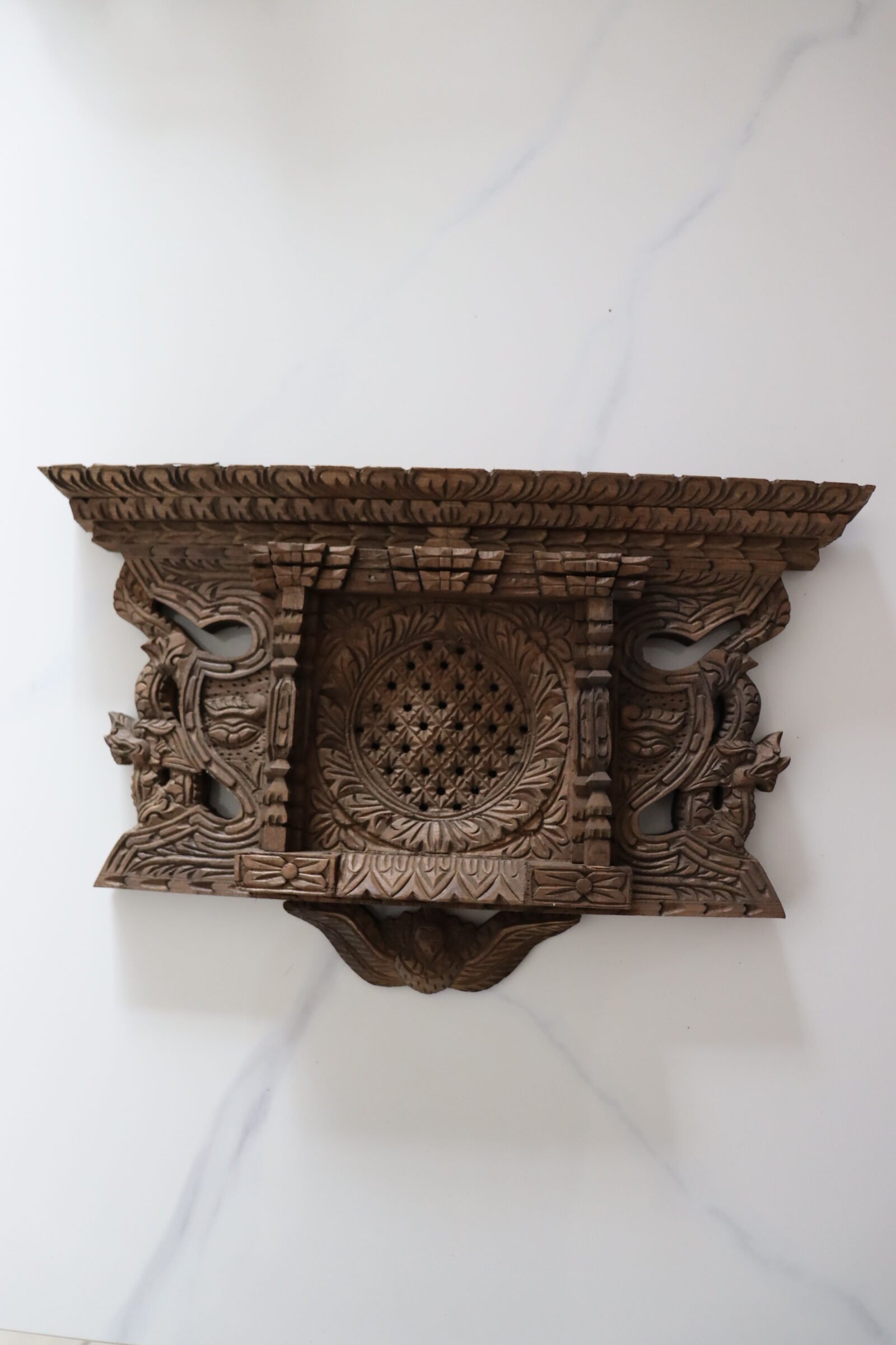 Tikijhya-Style Handcrafted Newari Wooden Window – Peacock Motif