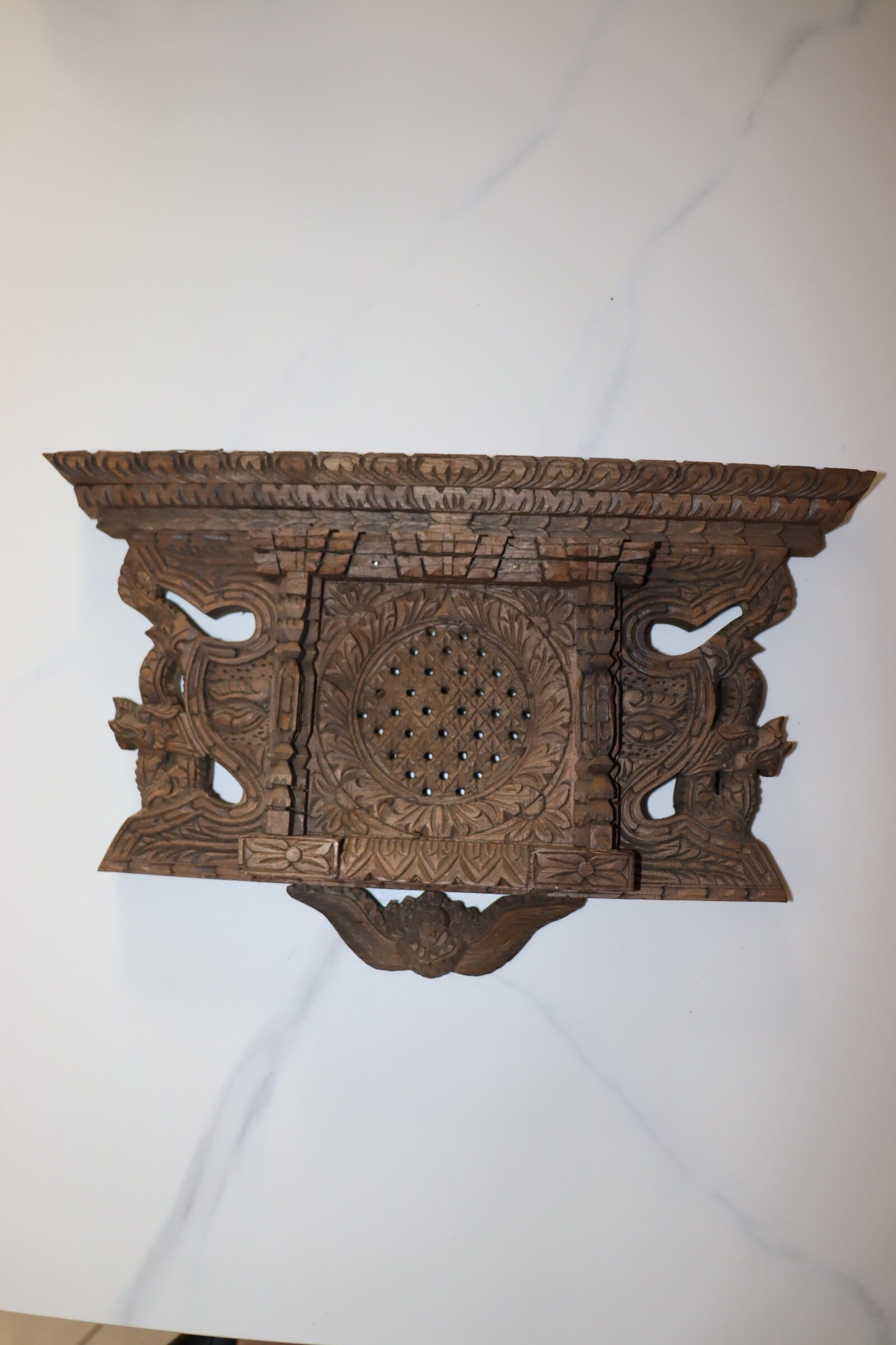 Tikijhya-Style Handcrafted Newari Wooden Window – Peacock Motif