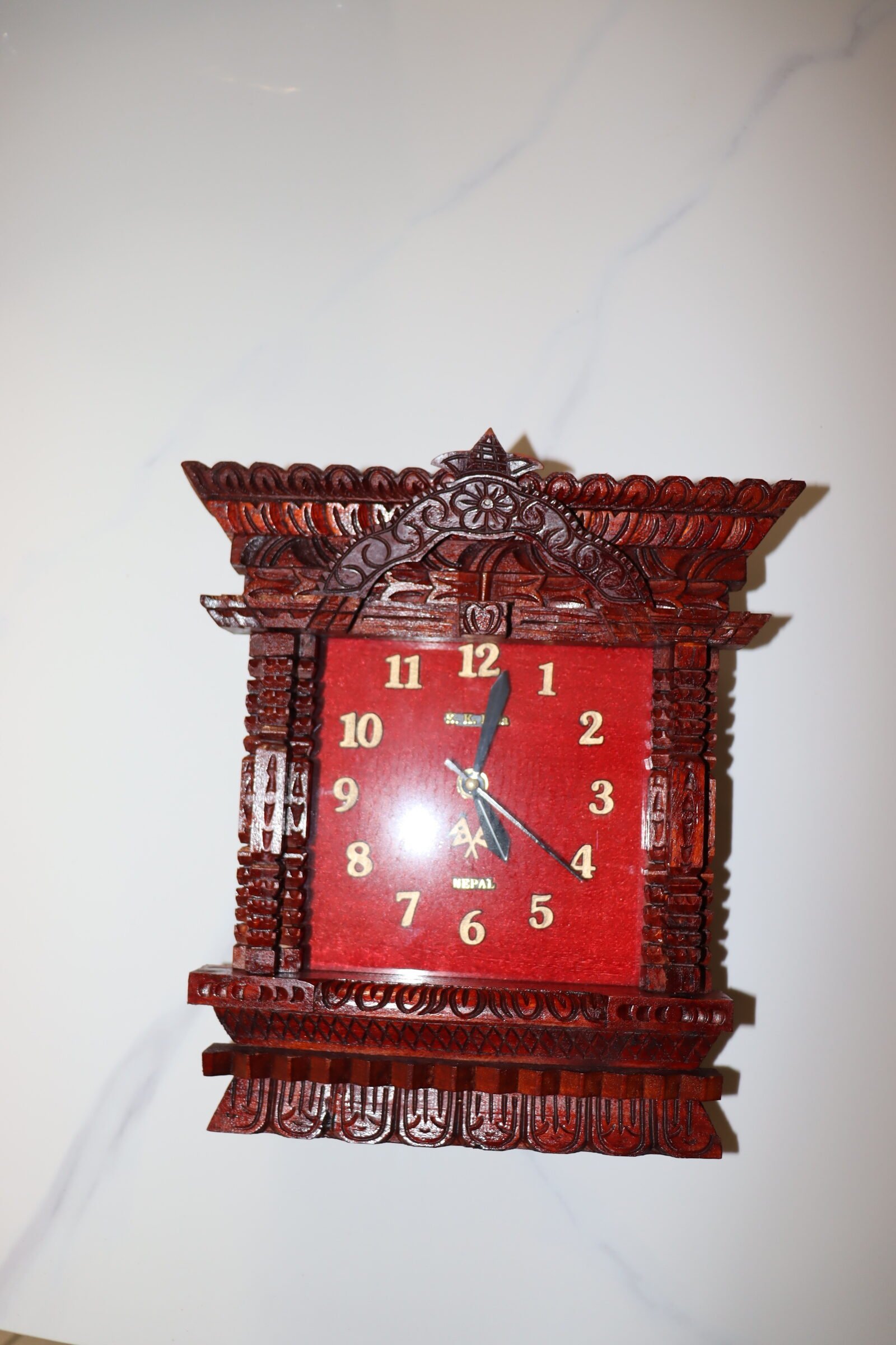 Hand-Carved Wooden Window Wall Clock