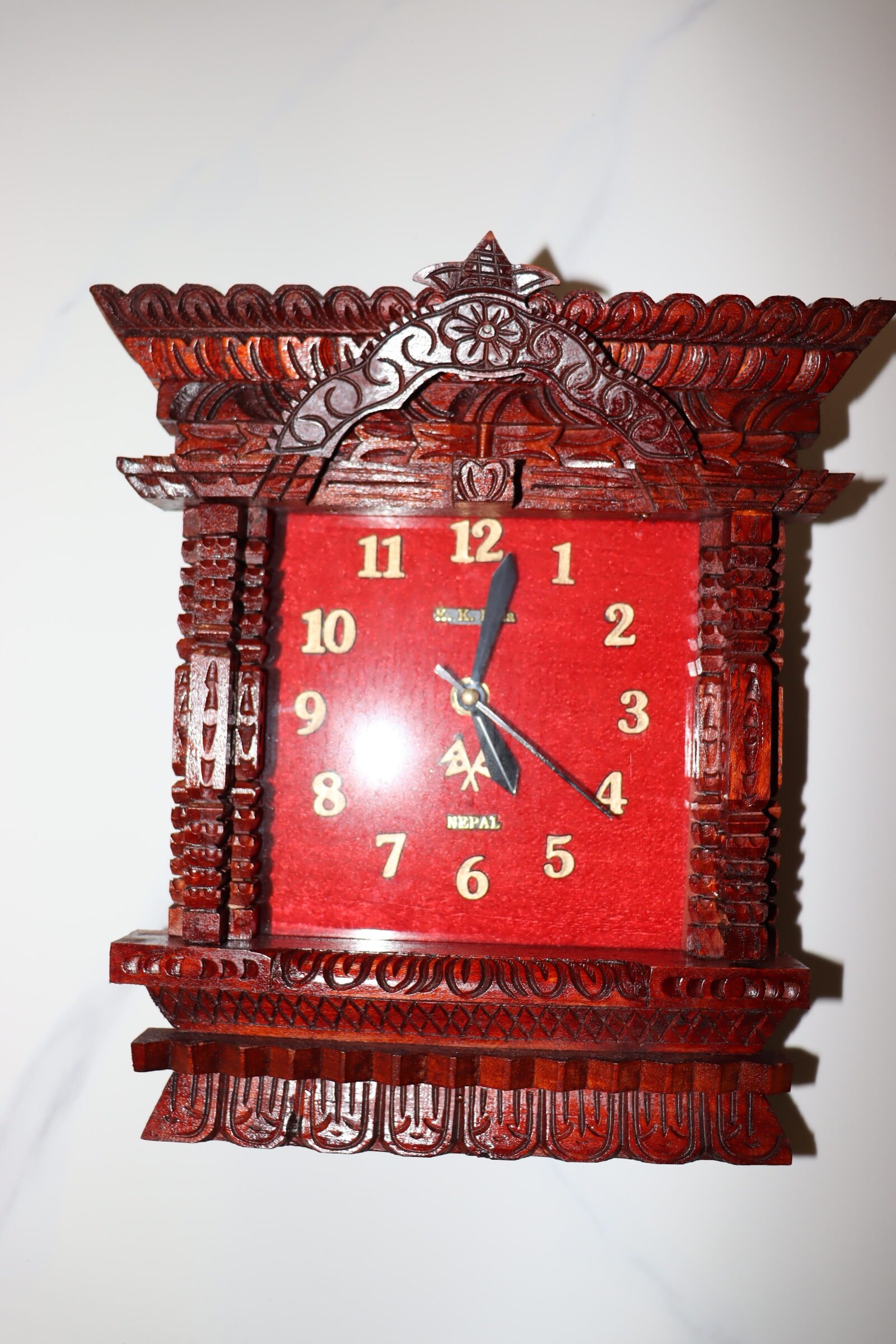 Hand-Carved Wooden Window Wall Clock