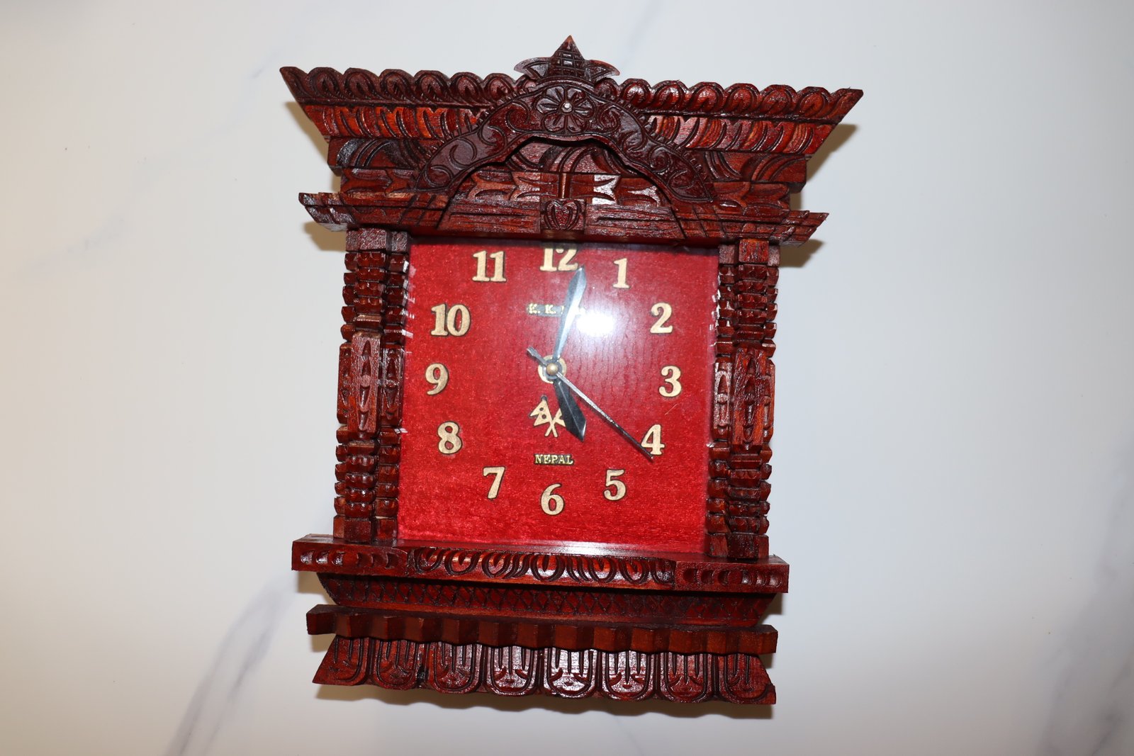 Hand-Carved Wooden Window Wall Clock