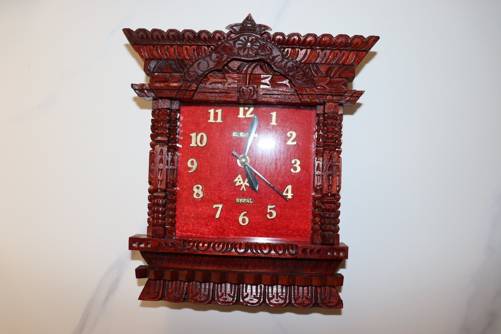 Hand-Carved Wooden Window Wall Clock