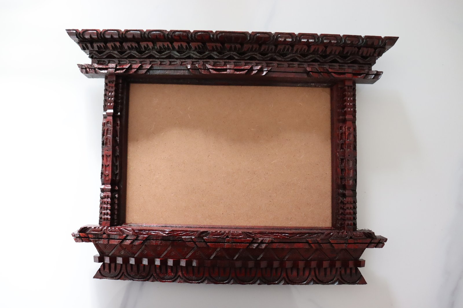 Newari Hand-Carved Wooden Photo Frame – Traditional Window Style (Landscape)